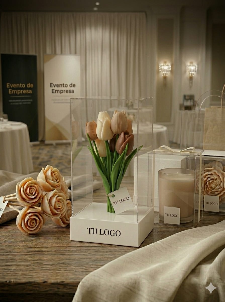 Bouquet de velas artesanales con etiqueta personalizable para regalo corporativo